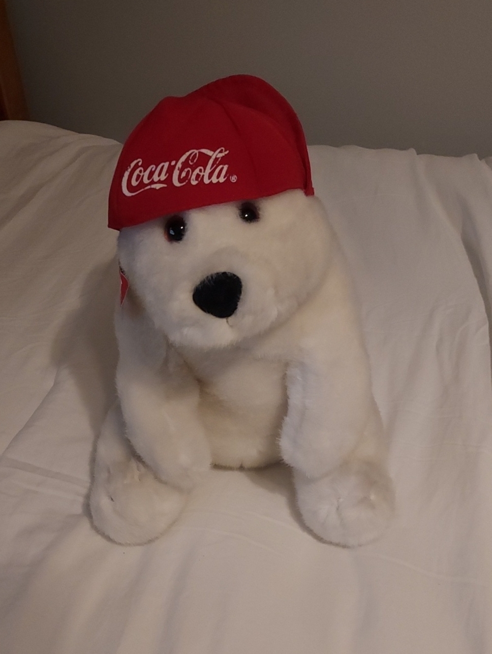 Vintage Coca Cola Plush White Polar Bear Plush Dakin Cuddles Backward Hat